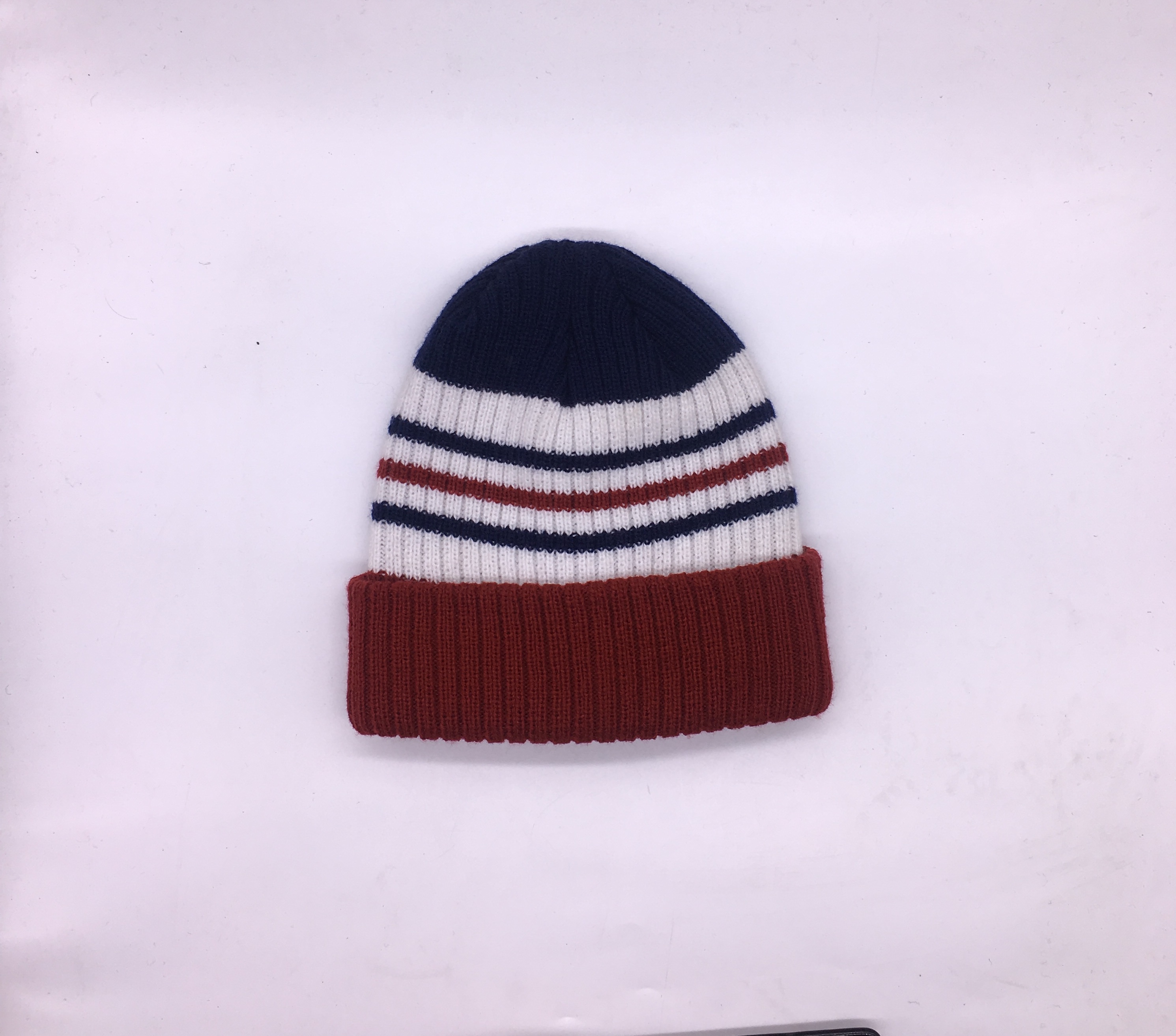 Striped knitted hat flat machine hat