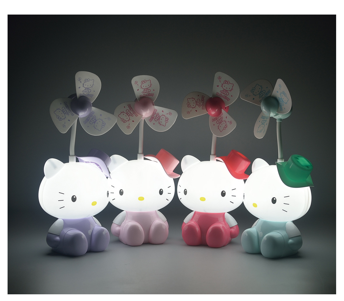 Desktop small fan USB fan Mini fan Student fan KT Cat with night light