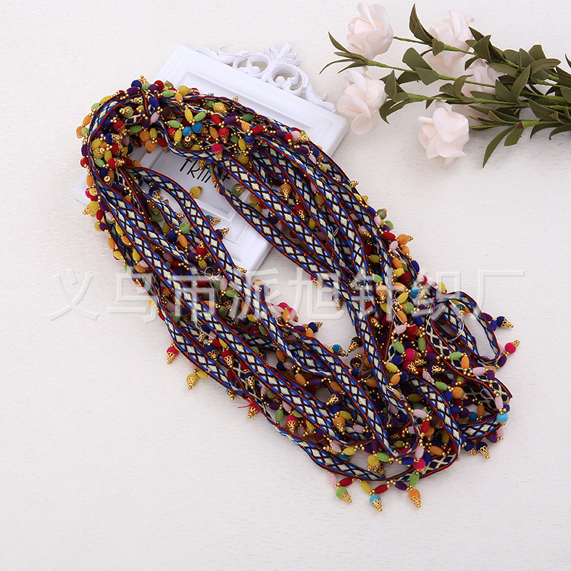 New Korean ethnic style woven ribbon dance, hand-stitched beaded balls, tassels, clothing accessories, lace hair accessories, necklaces