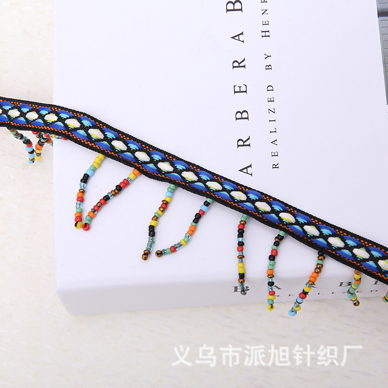 We are a reliable manufacturer offering hand-stitched beaded jacquard ribbons, lace ribbons, beaded ribbons, colored barcodes and ethnic styles Application Scenario