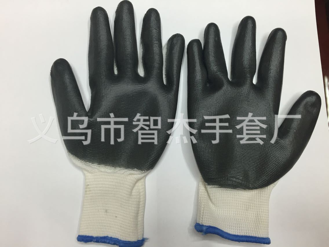 巨手牌13针尼龙丁腈浸胶劳保耐油手套批发义乌丁晴直销细节图