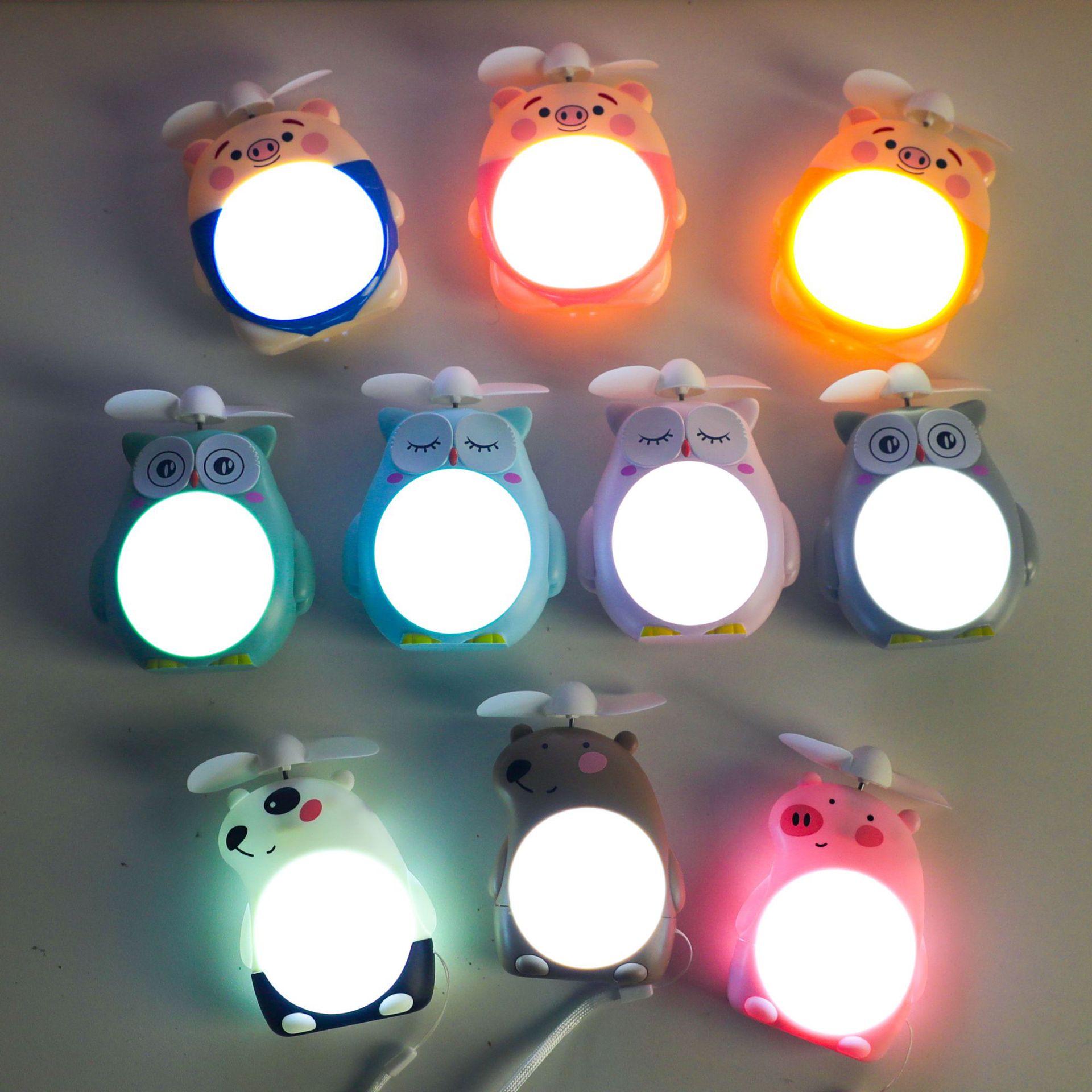 Owl night light fan cute cartoon fan in hand