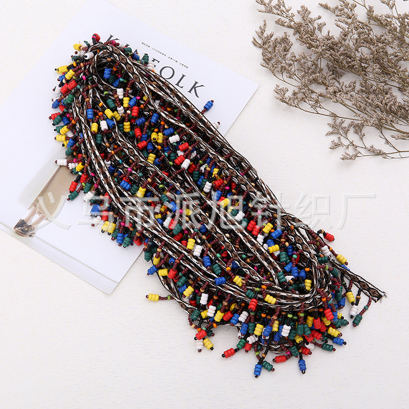 Handcrafted wooden beads, jacquard ribbons, lace ribbons, beaded ribbons, colored barcodes, ethnic style factory wholesale details Picture