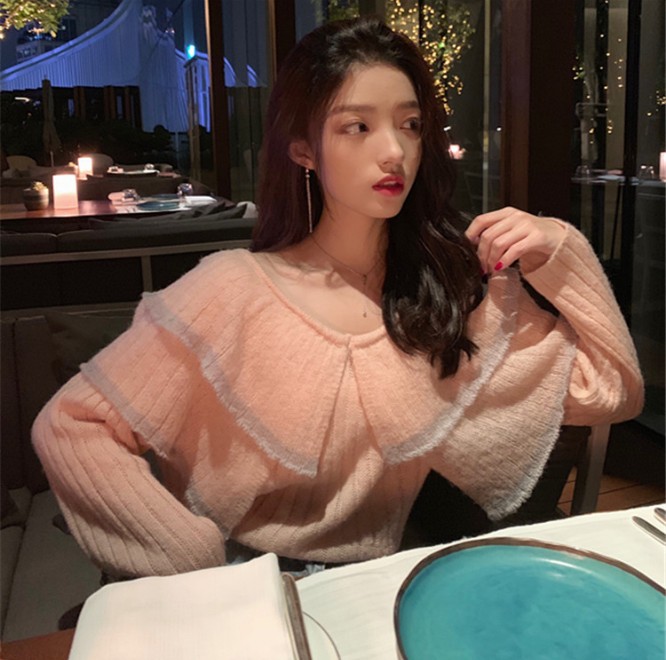 Spring new French soft age romantic ruffled knit