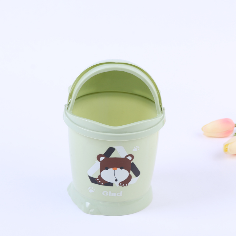 Creative fashion mini desktop small trash can cartoon clamshell plastic storage bucket details Picture