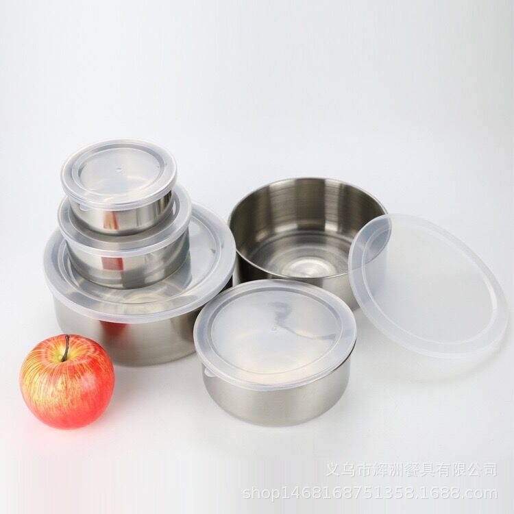 5-piece stainless steel food storage box set, round sealed food storage bowl with lid, sealed storage bowl, food preservation set details Picture