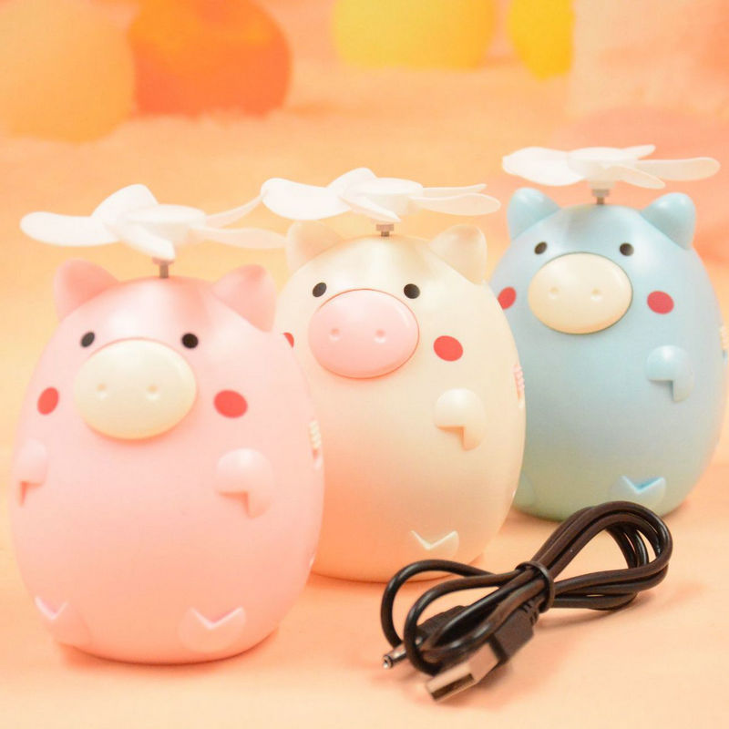 Cartoon pig charging fan Mini little fan Cute student dormitory office fan USB charging fan