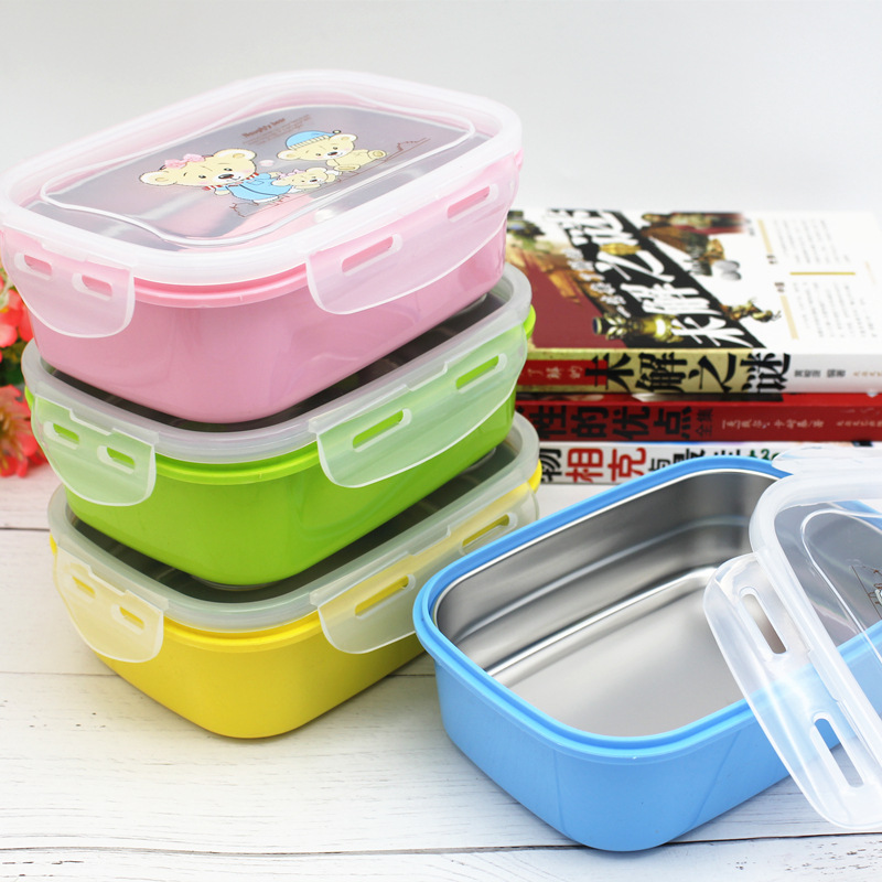 304 stainless steel lunch box, insulated lunch box for primary school students, square with lid, adult lunch box details Picture