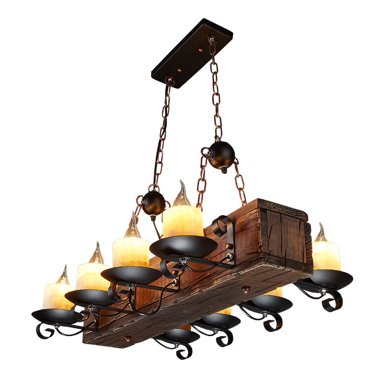 Seiko ironwork retro solid wood glass chandelier restaurant bar industry