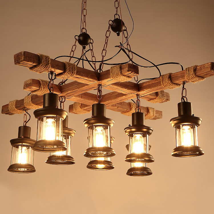 Wooden eight-head chandelier cafe bar classic chandelier