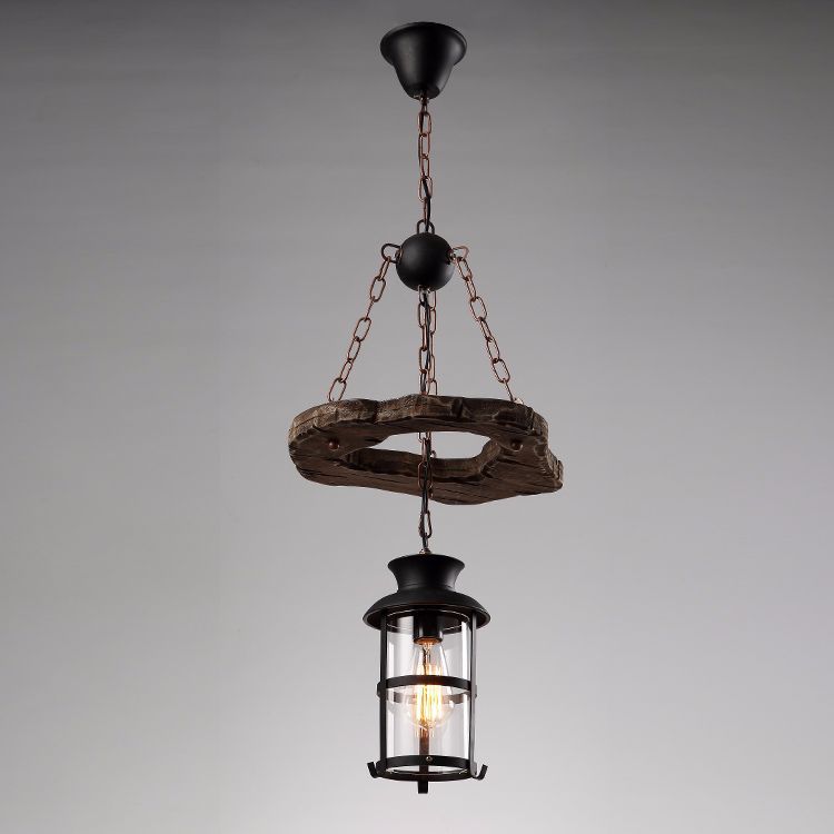 Industrial retro chandelier made of ironwork and solid wood