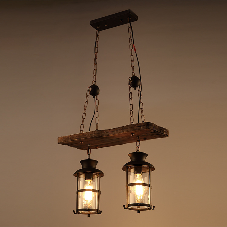 Iron art retro real wood chandelier restaurant and cafe industrial wood