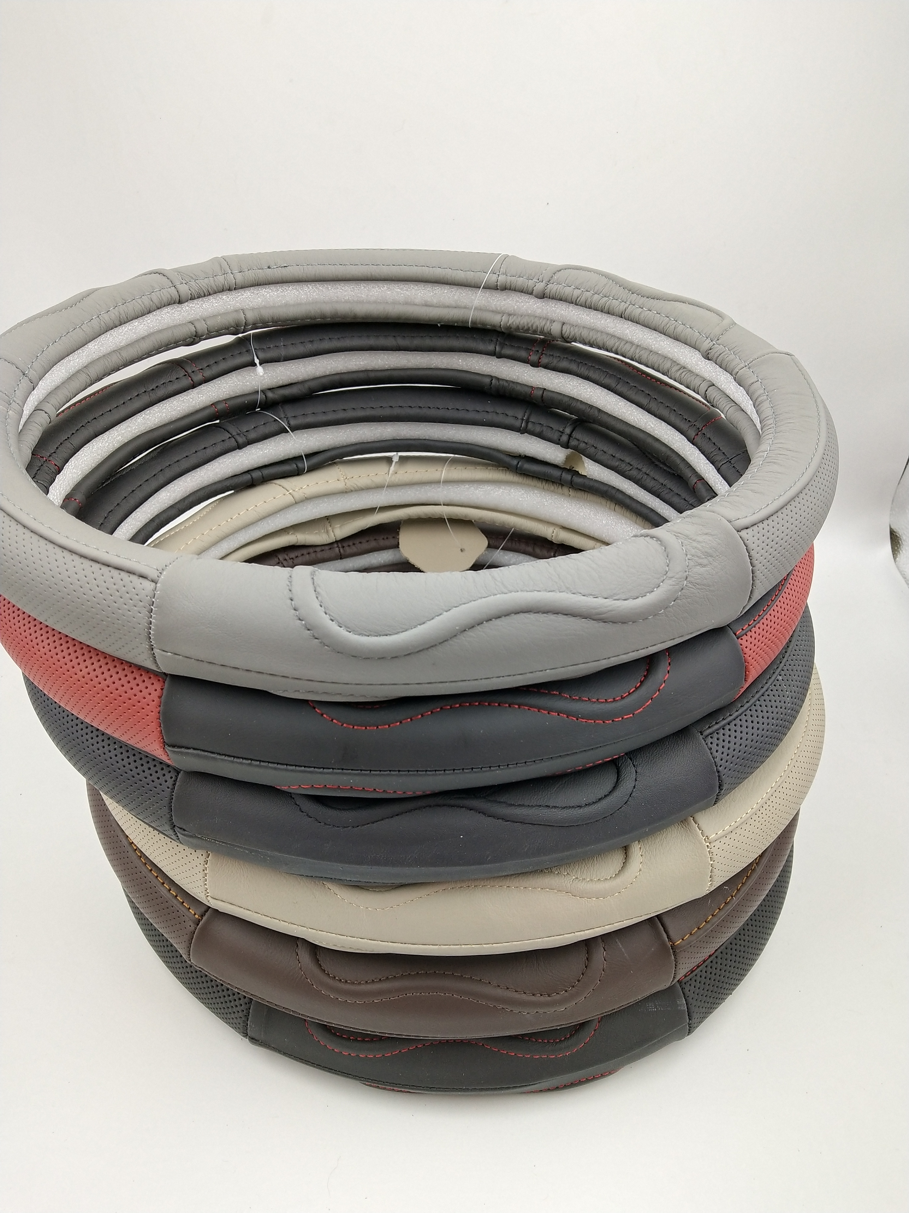 波浪起杠汽车真皮方向盘套M号轿车牛皮把套4季通用4节6节起杠