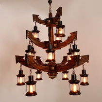 Old chandeliers made from wooden boats, cafe and bar classic chandeliers
