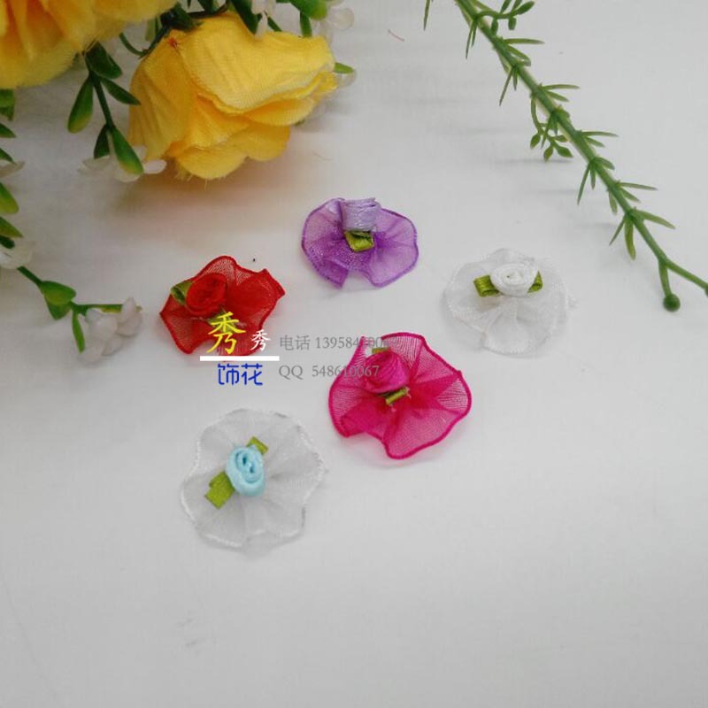 厂家直销韩版时尚创意DIY含苞玫瑰花朵 纱带花边服饰配饰图