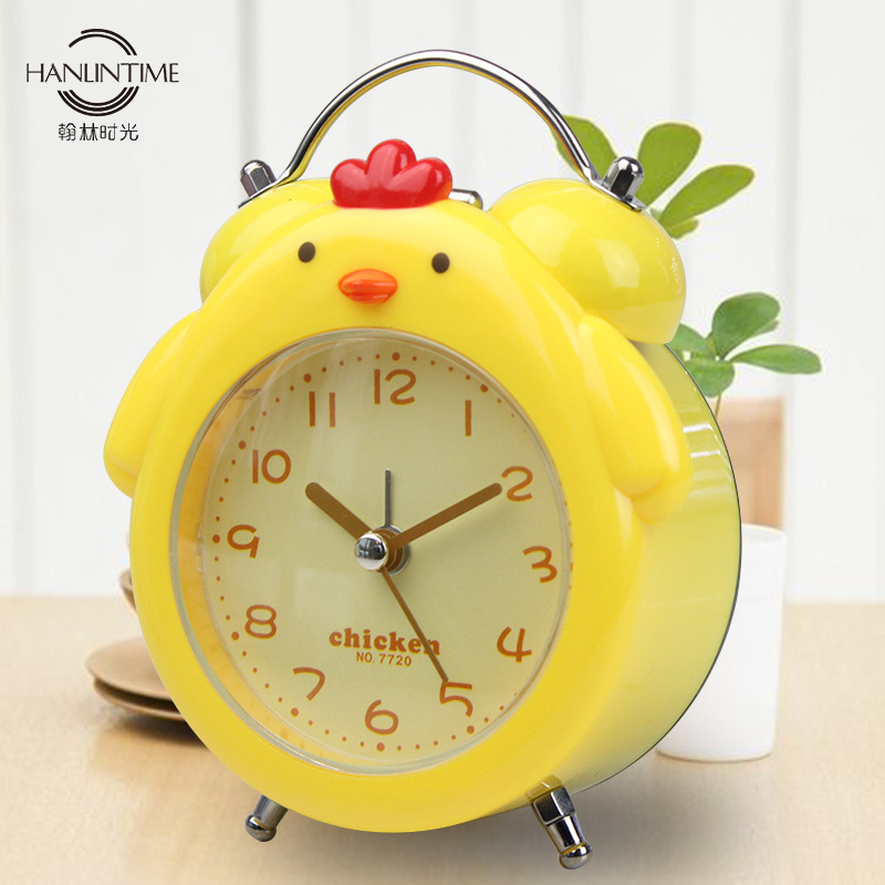 New cute cartoon chicken bell children bedroom silent scan night light alarm clocks wholesale retail