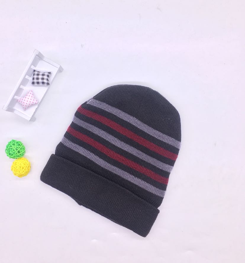 New Hat Men's Flat Machine Striped Knitted Hat Thickened And Fleece Foreign Trade Flat Woolen Hat Children All Hat details Picture