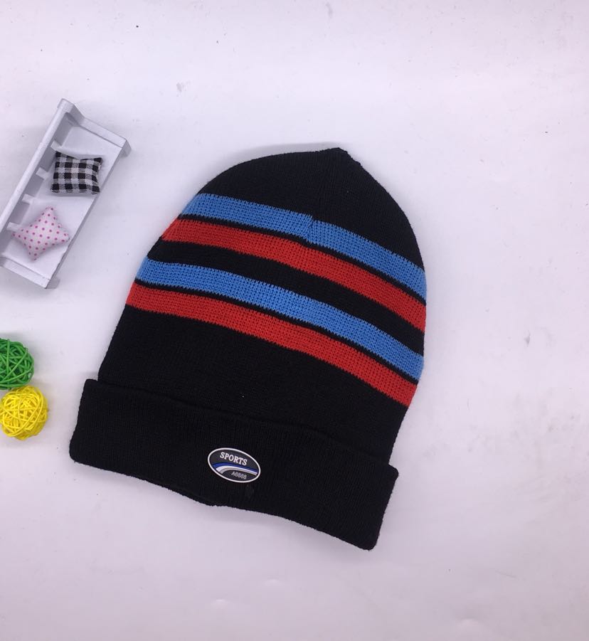 New Hat Men's Flat Machine Striped Knitted Hat Thickened And Fleece Foreign Trade Flat Woolen Hat Children All Hat Specification drawing