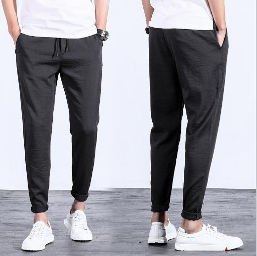 New Spring/Summer 2019 fashionable thin cotton and linen men's casual pants with elastic waist and Korean-style casual pants details Picture