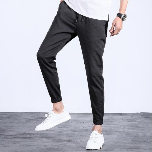 New Spring/Summer 2019 fashionable thin cotton and linen men's casual pants with elastic waist and Korean-style casual pants