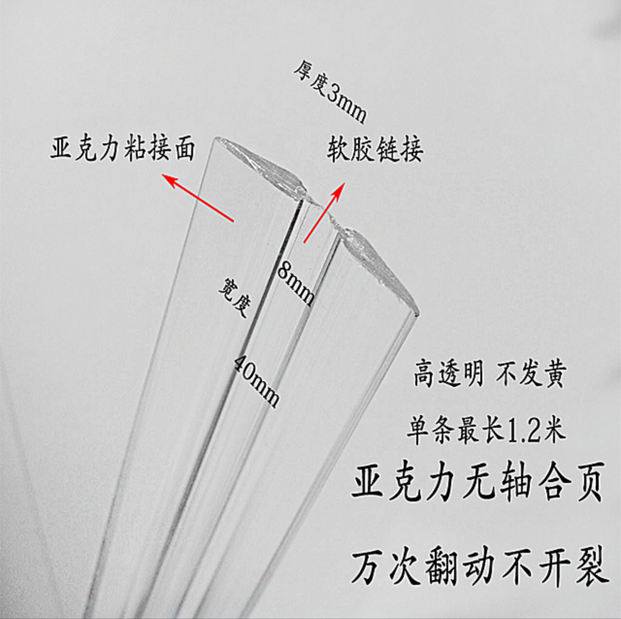 透明塑料压克力软胶合页有机玻璃软胶合页1.2米长合页随意长度