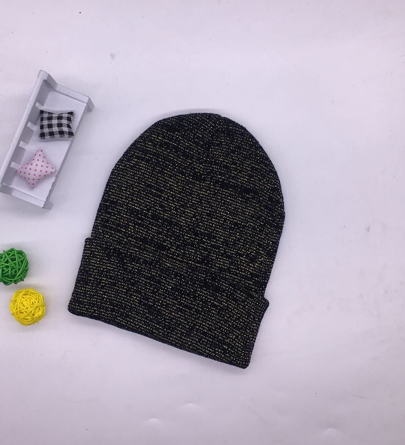 New Hat Women Round Machine Gold Knit Hat Double Flat Ear Cap Bright Silk Hat Wholesale Custom details Picture