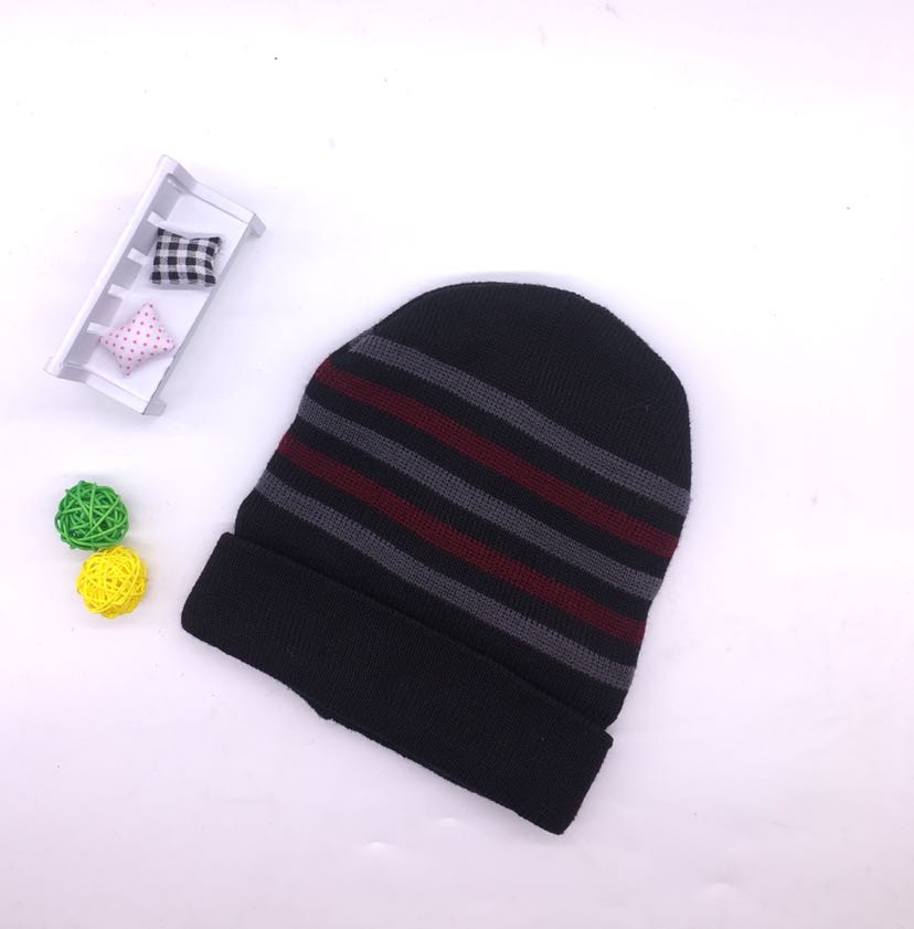 New Hat Men's Flat Machine Striped Knitted Hat Thickened And Fleece Foreign Trade Flat Woolen Hat Children All Hat