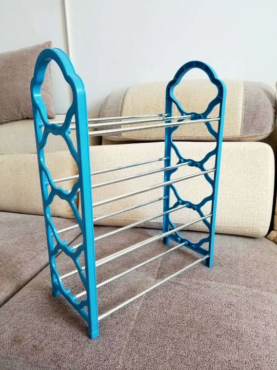 新款多彩4层5层6层鞋架可拆装pp材料铁管简易宿舍家庭鞋架图