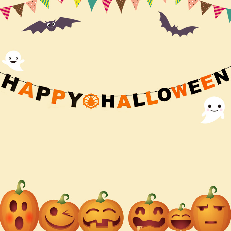 HALLOWEEN decorations non-woven cloth colorful alphabet drawing HALLOWEEN HAPPY HALLOWEEN hanging flags thumbnail