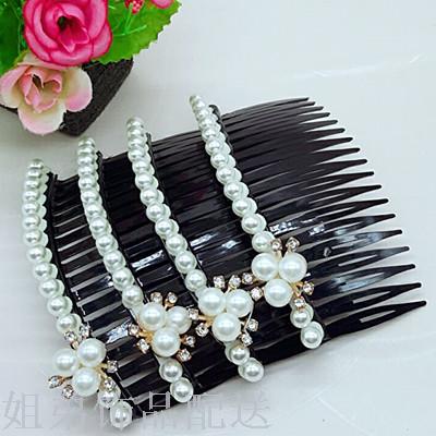 2 yuan shop popular golden net flower pearl petal resin comb clip hair comb insert comb thumbnail