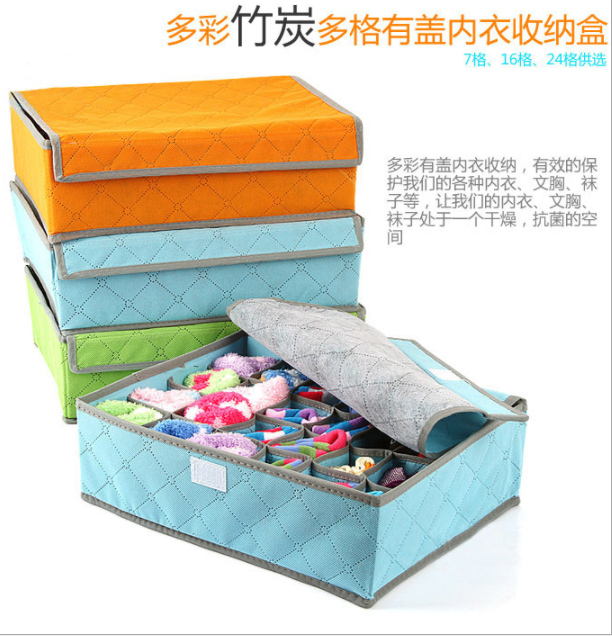 Bamboo charcoal storage box, non-woven fabric storage box, bra and underwear storage box, 16-compartment sock storage Application Scenario