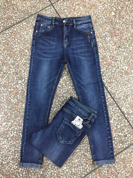 n12 cool foreign trade original single high waist Korean version mixed with blue black jeans elastic slim pencil pants full figure
