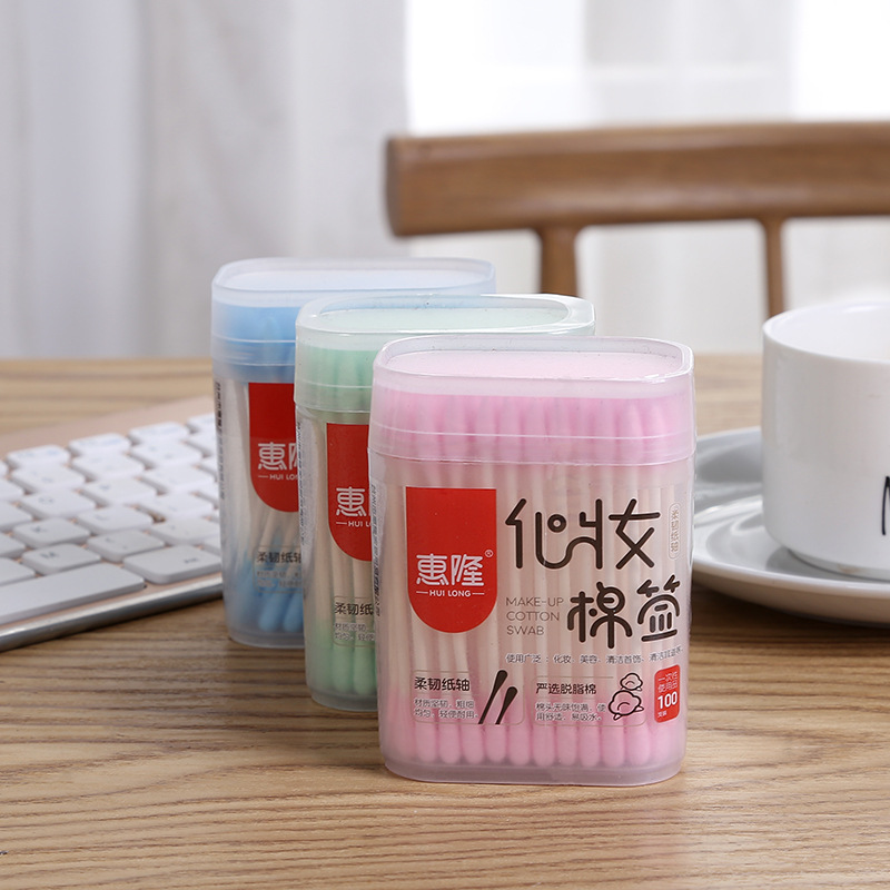 双头彩色棉签美容化妆卸妆棉棒掏耳朵棉棒盒装消毒棉签厂家批发