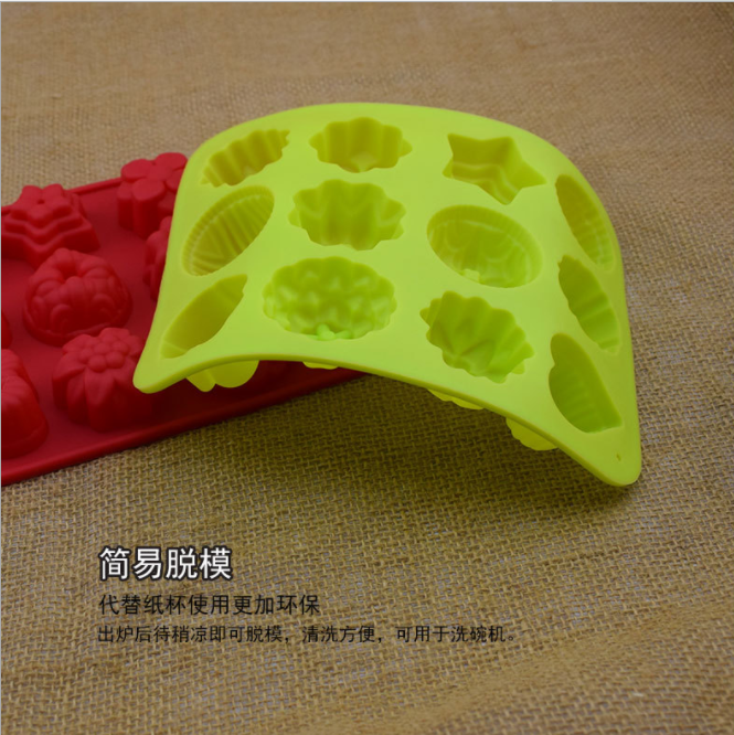 加厚12连花形花草硅胶模具雪糕果冻布丁点心烤箱蛋糕烘焙模具产品图