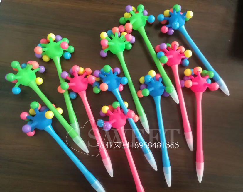 Soft glue toy pens, colored ball pens, tapping lamp pens, stress relief pens, fairies, and seven colored beads