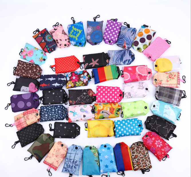 Folding shopping bag spot custom logo creative floral fabric gift bag 190T polyester storage handbag