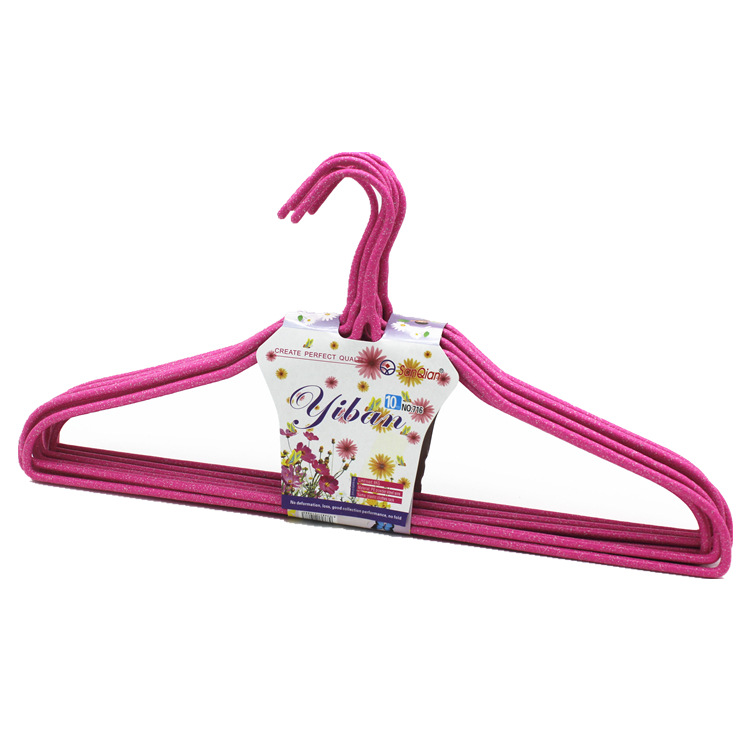Wholesale of ten thickened plastic-coated clothes hangers 716B adult anti-slip wire clothes hangers and drying racks from the manufacturer details Picture