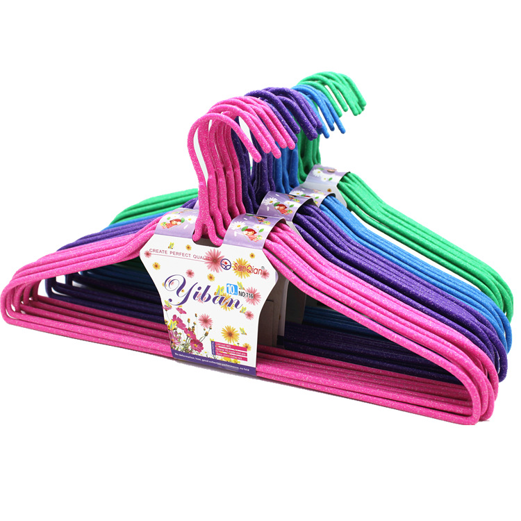 Wholesale of ten thickened plastic-coated clothes hangers 716B adult anti-slip wire clothes hangers and drying racks from the manufacturer