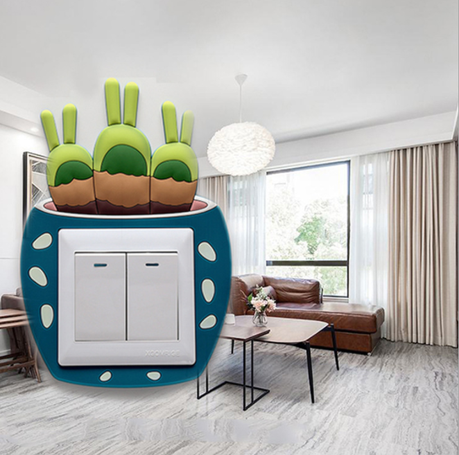 夜光开关贴创意卡通仙人掌开关套 开关装饰贴墙贴插座保护套细节图