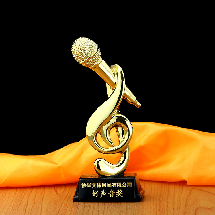 Customized trophies, MEDALS, golden microphones, resin handicrafts, Good Voice trophies, music singing competition award prizes details Picture