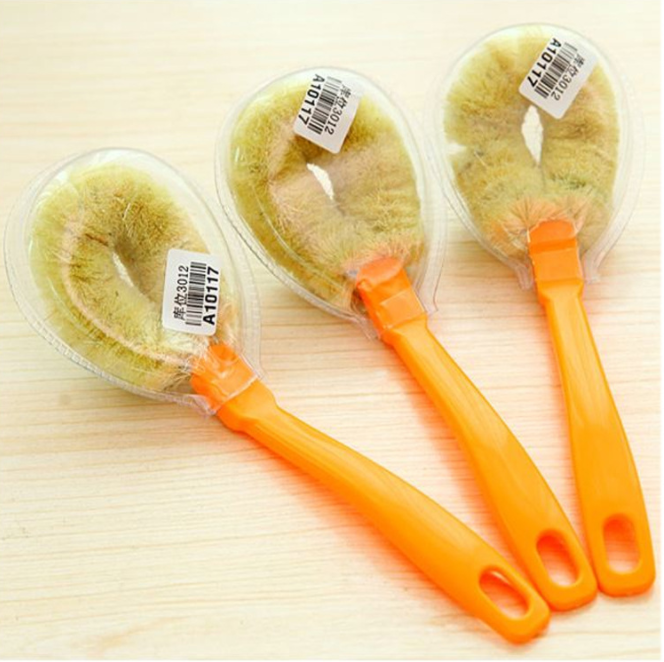 Reinforced natural linen fiber non-stick oil bowl brush, pot washing brush, oil removal brush and cleaning brush with handle