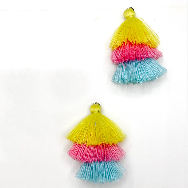 三层拼接撞色小松树流苏吊坠 棉线穗子装饰配件手工diy饰品材料
