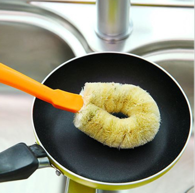Reinforced natural linen fiber non-stick oil bowl brush, pot washing brush, oil removal brush and cleaning brush with handle details Picture