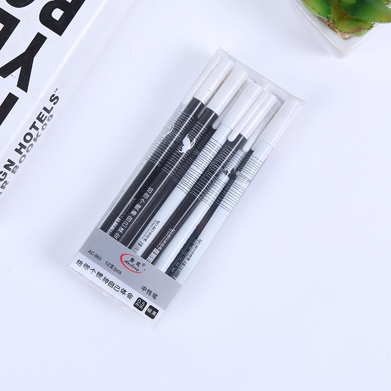 12支套装学生简约风格趣味文字0.5mm黑色中性笔书写笔