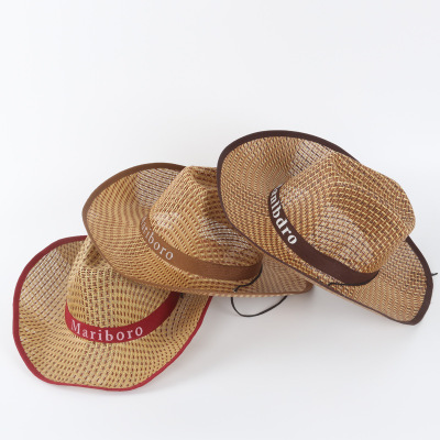 Wholesale three-leaf wide-brimmed straw hat, beach summer farmer hat, men's western cowboy hat