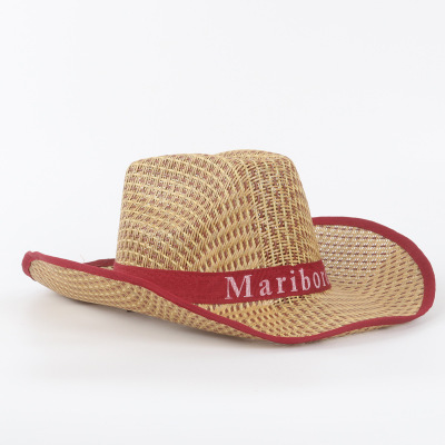 Wholesale three-leaf wide-brimmed straw hat, beach summer farmer hat, men's western cowboy hat Specification image