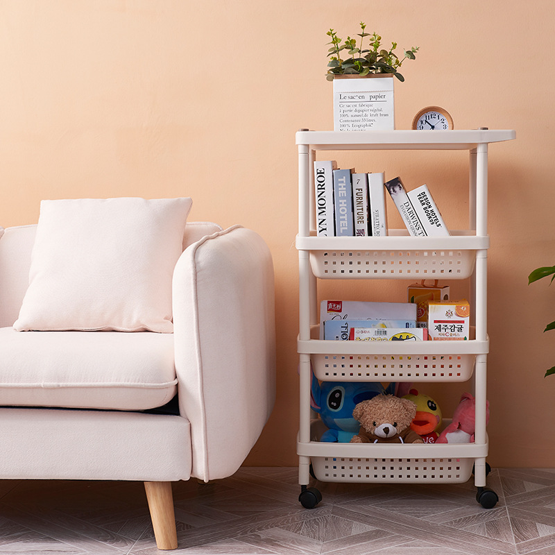 Plastic multi-layer hand-pushed storage rack, kitchen storage basket, bathroom organizing storage rack details Picture