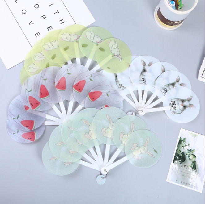 夏季扇子小清新卡通7折扇子学生便携圆形迷你折叠扇子