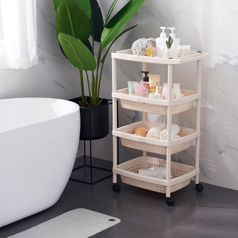 Plastic multi-layer hand-pushed storage rack, kitchen storage basket, bathroom organizing storage rack Specification image