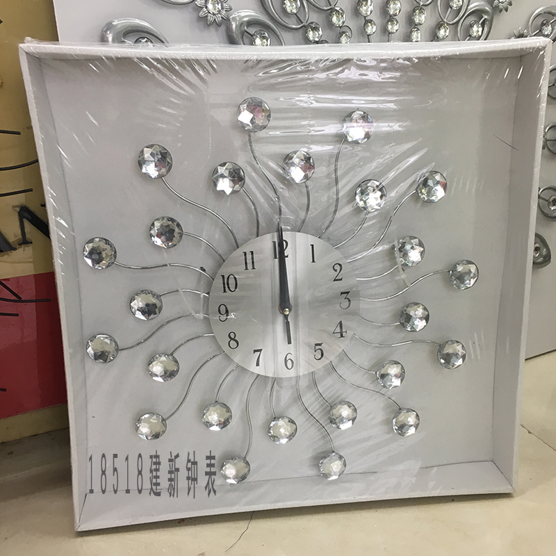 建新钟表18518店铁艺挂钟钟表高档金属带钻挂钟